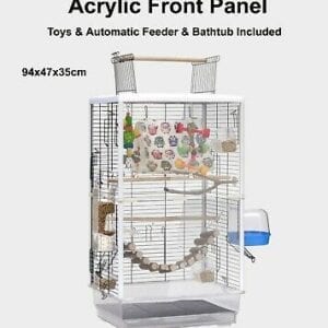 94cm Clear Parrot Acrylic Bird Cage Front Panel Toys Bathtub Automatic Feeder