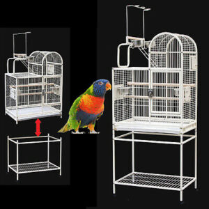 154cm White 2 Storey Parrot Aviary Bird Cage Perch Gym Cocktiel Stand Toy Hanger