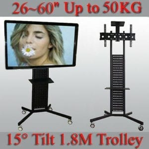 Heavy Duty Commercial 1.8M -15~15° Tilt Mobile TV Trolley Stand for 26-60" TV