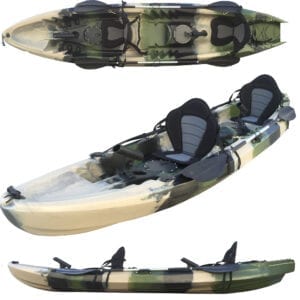 3.7M 2.5 Persons Family Double 2+1 Fishing Kayak Canoe Green Camo Flush Motor Stern