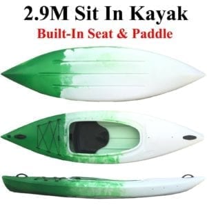 2.9M Kayak Single Sit-in Kayak Built-IN Seat Paddle Cup Holder Green White