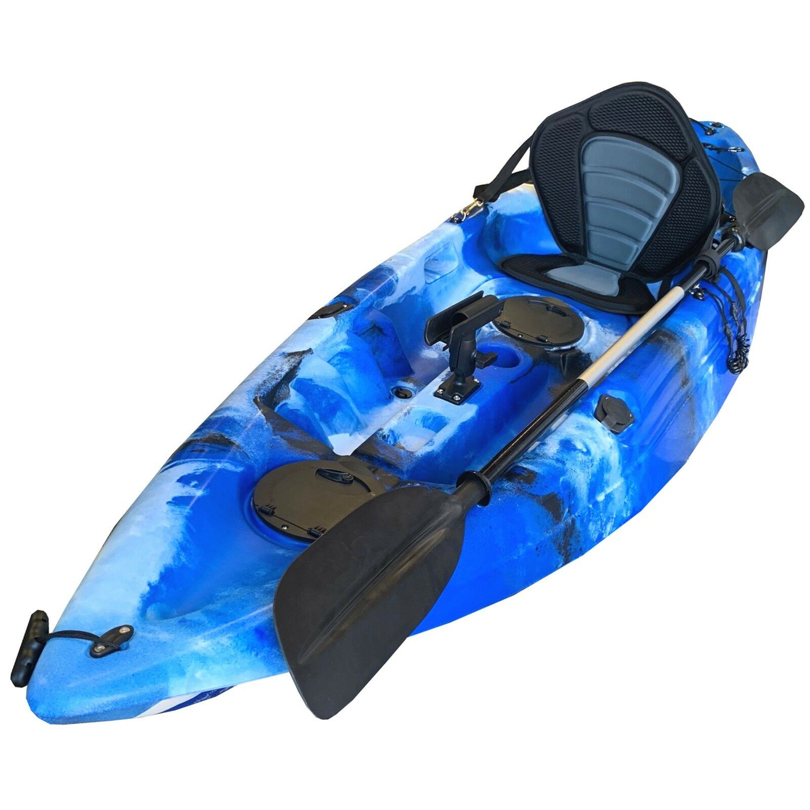 2.9M Fishing Kayak Single Sit-on 5 Rod Holders Seat Paddle Blue Camo