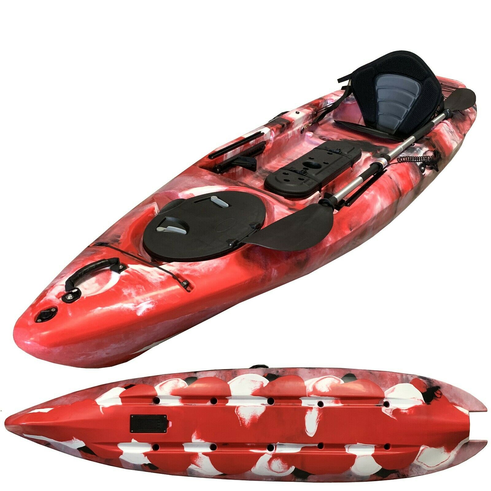 3.6M Pro Fishing Kayak Single 3 Rod Holders Seat Paddle Red Camo