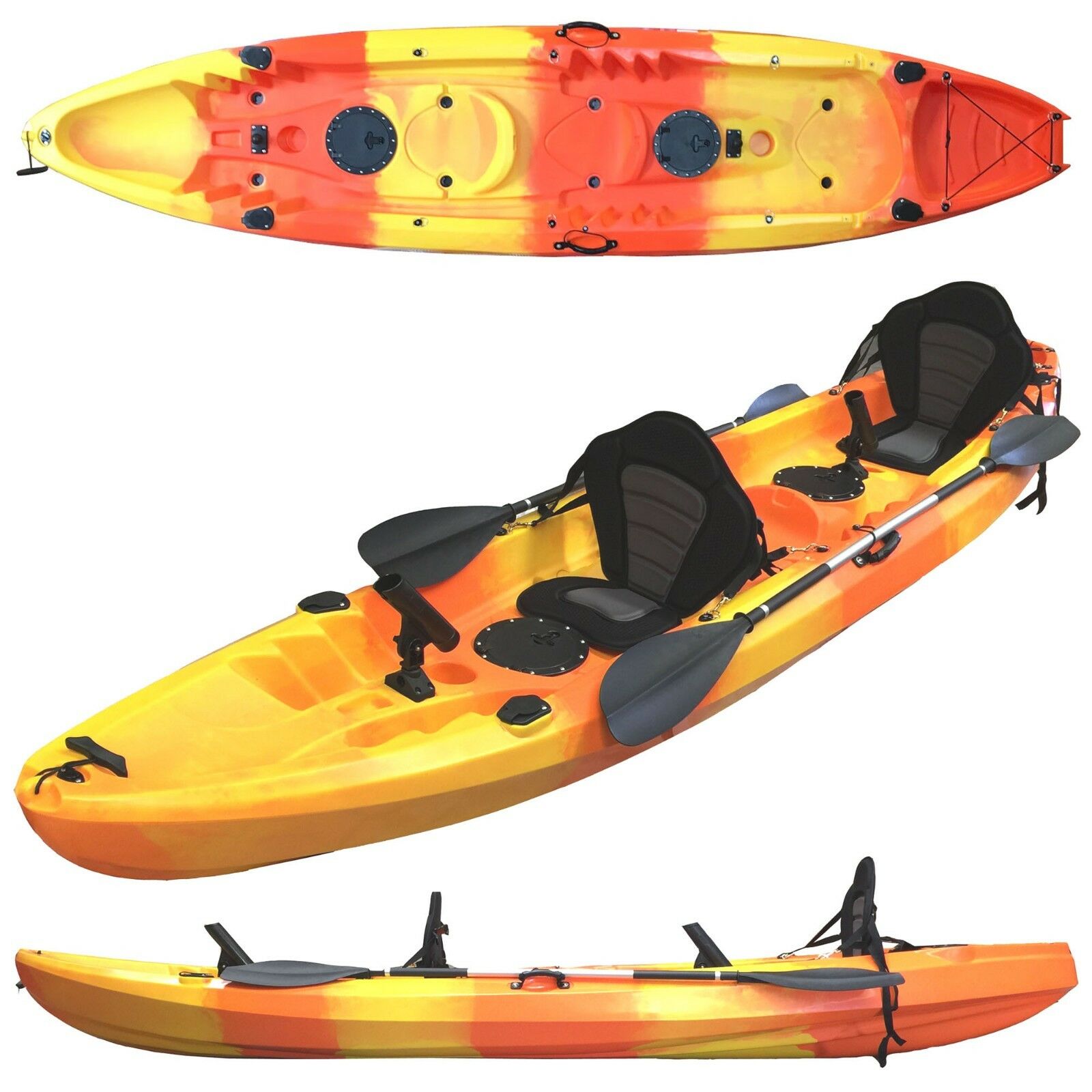 3.7M 2.5 Persons Family Double 2+1 Fishing Kayak Canoe Orange Motor Stern