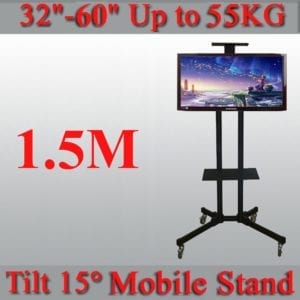 1.5M Full Metal Height Adjustable -15~15° Tilt Mobile TV Trolley 32-60" 25kg