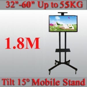 1.8M Full Metal Adjustable -15~15° Tilt Mobile TV Stand Trolley 32-60" 28KG