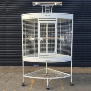 White Corner Parrot Aviary Bird Cage Perch Roof Gym Budgie On Wheels 157cm A13