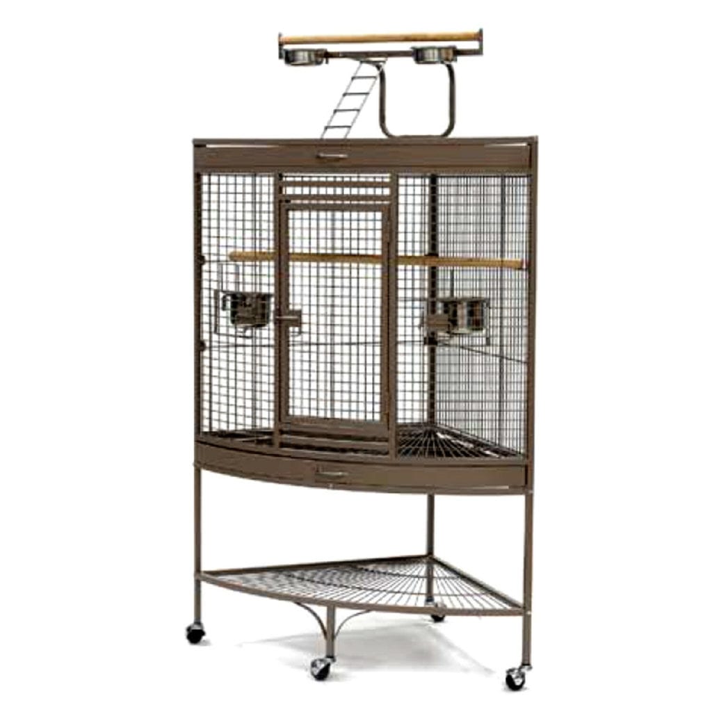 View of Corner Parrot Aviary Bird Cage Perch Roof Gym Budgie On Wheels 157cm ...