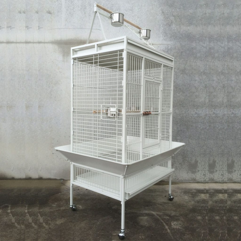 View of White 173cm Play Top Roof Parrot Aviary Bird Cage Perch Ladder On ...