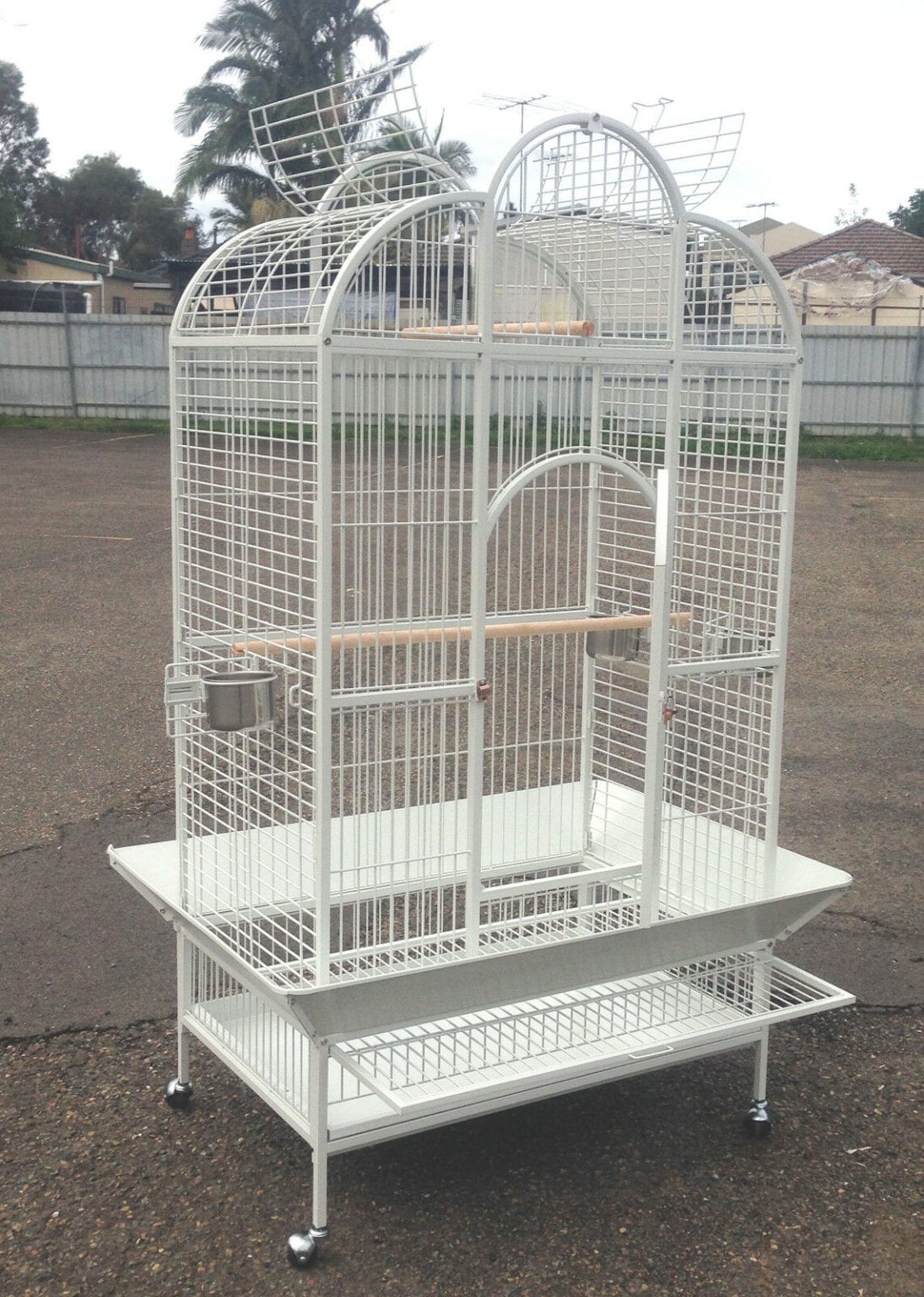 X-Large Parrot Aviary Bird Cage Perch Roof Budgie On Wheels 183cm White