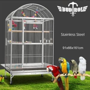 Supreme 161cm Stainless Steel Parrot Aviary Bird Cage Perch On Wheels