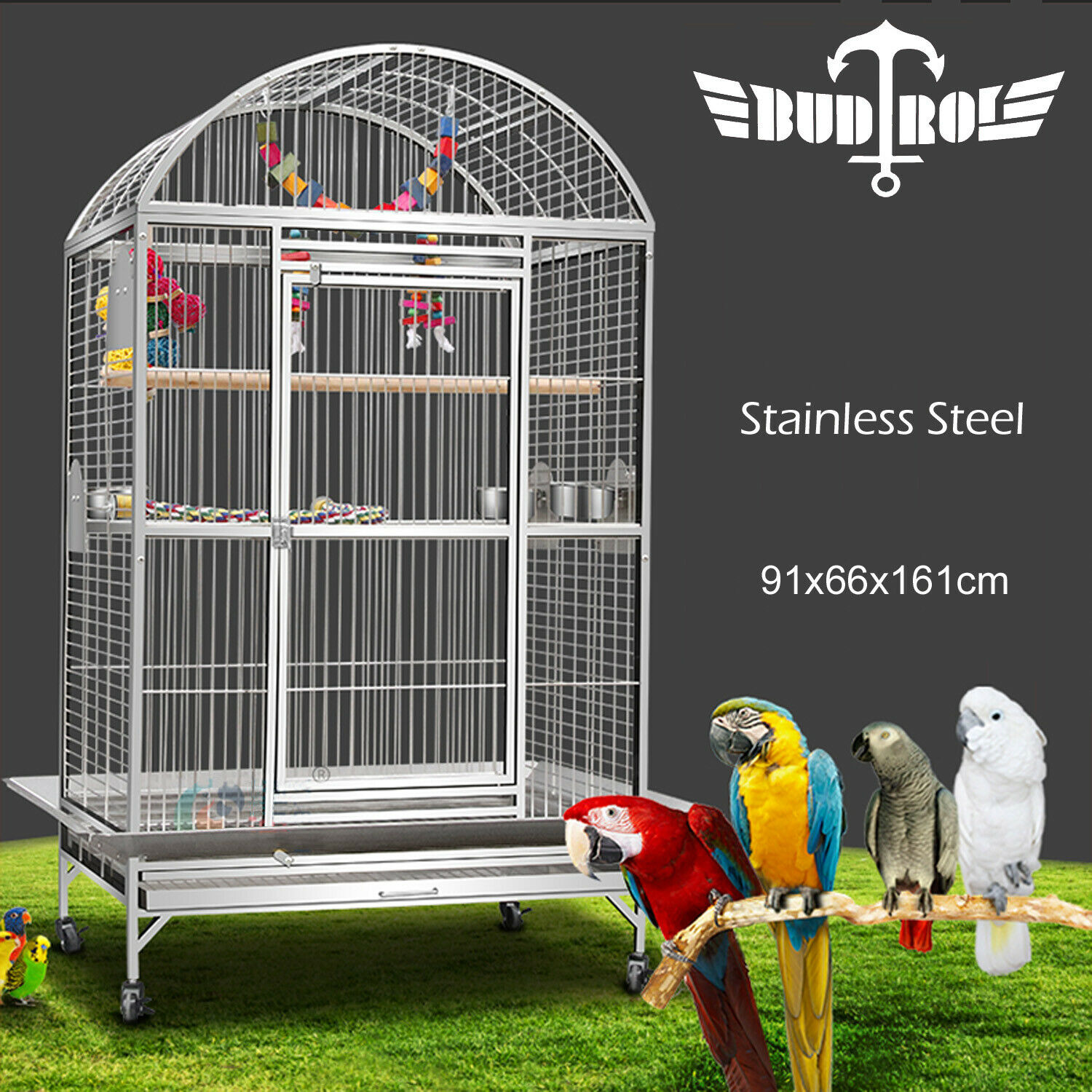 Supreme 161Cm Stainless Steel Parrot Aviary Bird Cage Perch On Wheels |  Budtrol