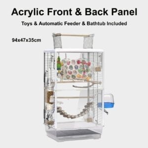 94cm Clear Front And Back Panel Parrot Acrylic Bird Cage Toys Automatic Feeder