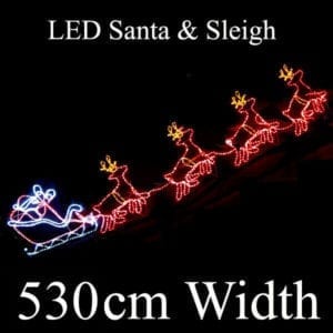 36V 530cm LED Santa Riding 4 Reindeer Deer Sleigh Christmas Rope Motif Lights
