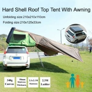 Hard Black Shell Aerodynamic Roof Top Tent Camping Rooftop Awning 2.1x2.1M