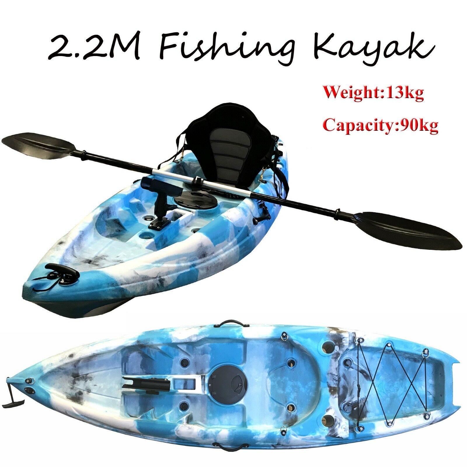 2.2M Kids Teens Junior Fishing Kayak Single Rod Holder Seat Paddle