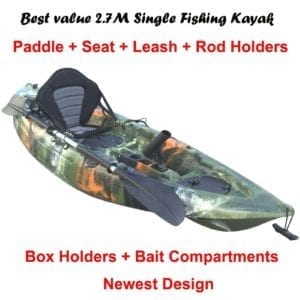 2.7M Fishing Kayak Single Sit-on 5 Rod Holders Padded Seat Paddle Jungle Camo