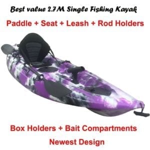 2.7M Fishing Kayak Single Sit-on 5 Rod Holders Seat Paddle Purple Camo