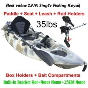 2.7M Fishing Kayak 5 Rod Holders Seat Paddle 35lbs Motor Bracket Beige Camo