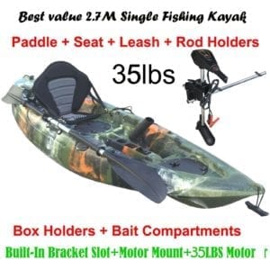 2.7M Fishing Kayak 5 Rod Holders Seat Paddle 35lbs Motor Bracket Jungle Green