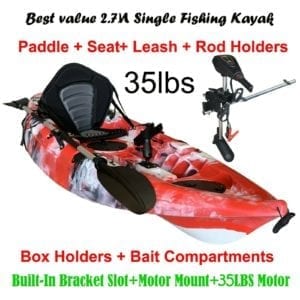 2.7M Fishing Kayak 5 Rod Holders Seat Paddle 35lbs Motor Bracket Red Camo