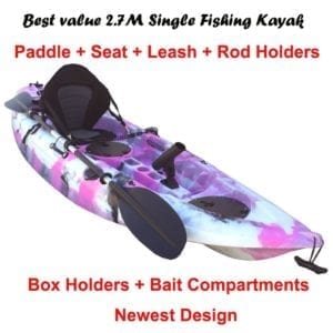 2.7M Fishing Kayak Single Sit-on 5 Rod Holders Padded Seat Paddle Pink Camo