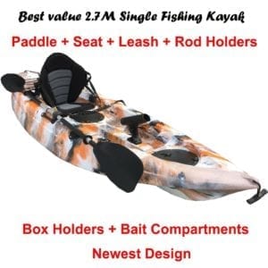2.7M Fishing Kayak Single Sit-on 5 Rod Holders Seat Paddle Orange Camo