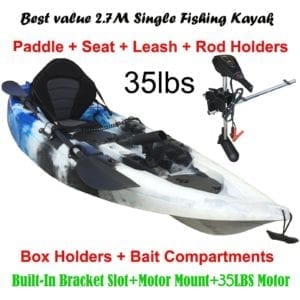 2.7M Fishing Kayak 5 Rod Holders Seat Paddle 35lbs Motor Bracket Blue Camo