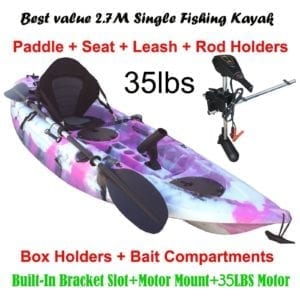 2.7M Fishing Kayak 5 Rod Holders Seat Paddle 35lbs Motor Bracket Pink Camo