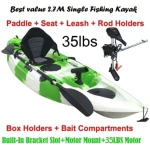 2.7M Fishing Kayak 5 Rod Holders Seat Paddle 35lbs Motor Bracket Lime Green
