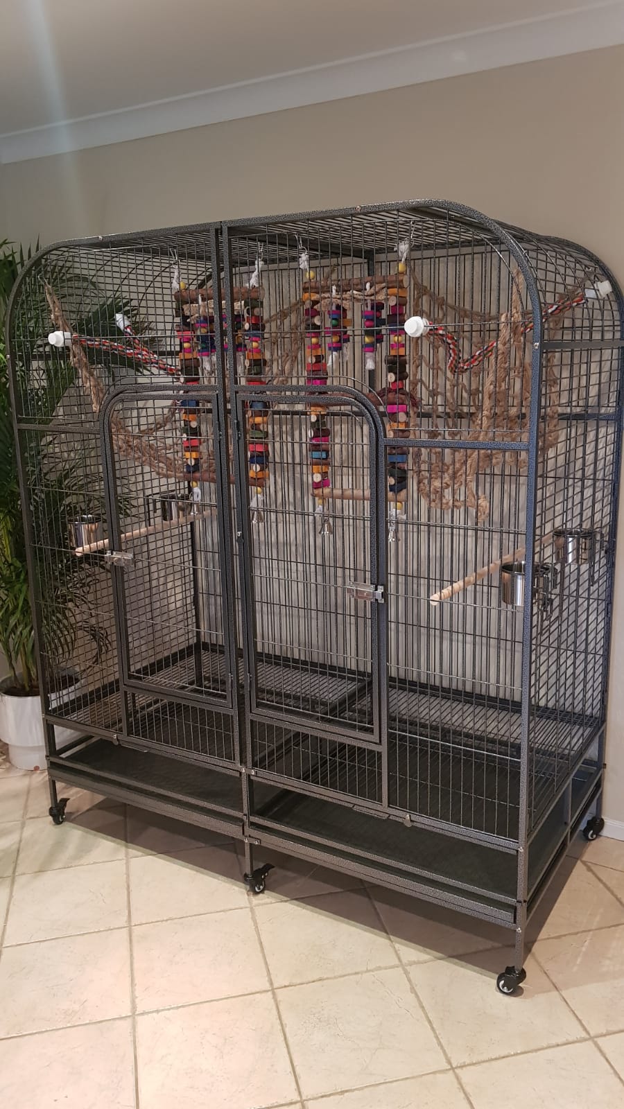 185cm Twin Double Bird Cage Parrot Cockatoo Aviary Removable Divider
