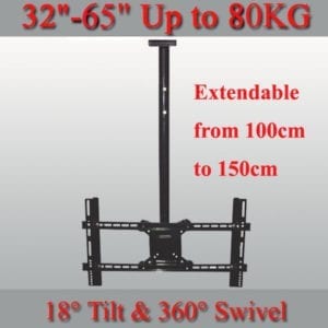 Heavy Duty 1-1.5M Ceiling Mount Bracket -3~18° Tilt & 360° Swivel For 32-65" TV