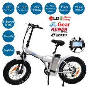 20" Alloy Foldable Electric Mountain Cruiser Bike Ebike 12.8Ah White Throttle Budtrol