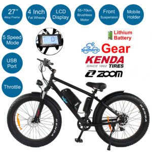 27" Alloy Electric Beach Mountain Cruiser Bike Ebike Fat Tyre Black Budtrol 27