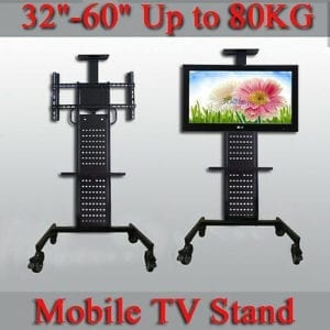 Full Metal Commercial -15~15° Tilt Mobile TV Stand Trolley 32-60" 30KG