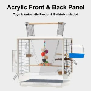 62cm Clear Front And Back Panel Parrot Acrylic Bird Cage Toys Automatic Feeder