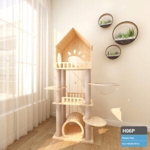 168cm Wooden Cat Tree Pinewood Solid Wood Cat Scratching Post Condo Furniture Sisal Rope
