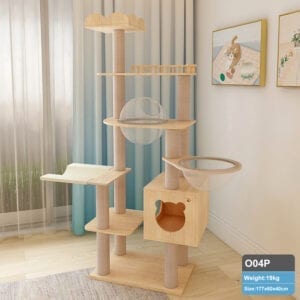 177cm Wooden Cat Tree Pinewood Solid Wood Cat Scratching Post Condo Furniture Sisal Rope