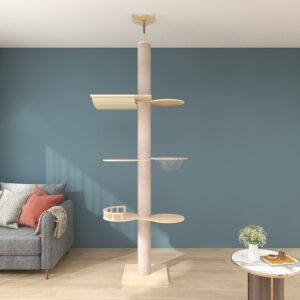 Up to 270cm Wooden Cat Tree Pinewood Solid Wood Cat Scratching Post Furniture
