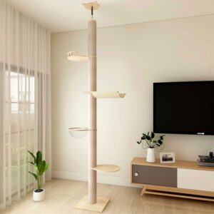 270~320cm Wooden Cat Tree Pinewood Solid Wood Cat Scratching Post Furniture