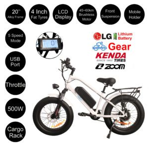 20" Alloy 500W Electric Mountain Bike Ebike LG Shimano White Budtrol