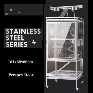 161cm Stainless Steel Parrot Aviary Perspex Acrylic Door Bird Cage Play Top