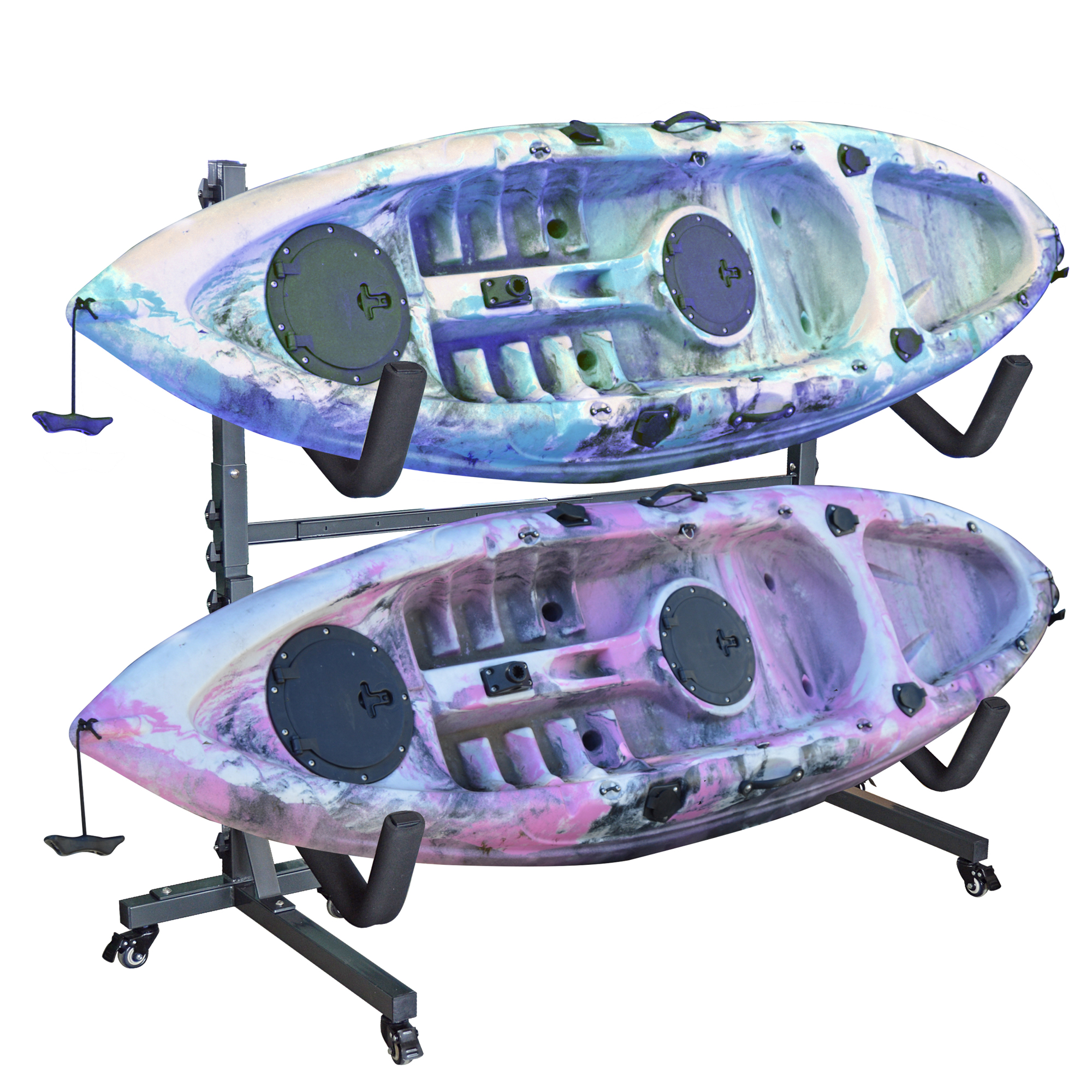 Kayak SUP Paddle Board Storage 2 Kayaks Display Rack Mount Lockdable Wheels